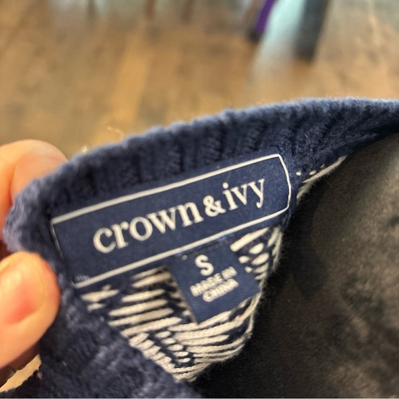Crown & Ivy Navy and White Anchor Crewneck Sweater - Picture 4 of 6